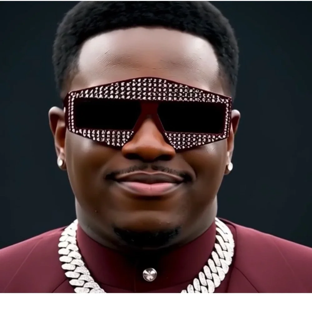 Men Sunglasses Bold exaggerated‎ shape sharp Corners Wide Frame Burgundy Frame